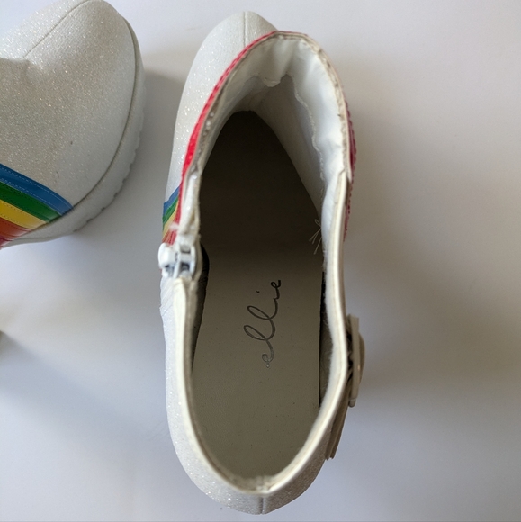 Ellie Rainbow White Glittered Chunky Heel Buckle and Zip Boot - Picture 6 of 8